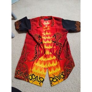 VTG Y2K Dragon Flames Graphic Shirt Button Down Youth 16-18 Missing 2 Buttons No